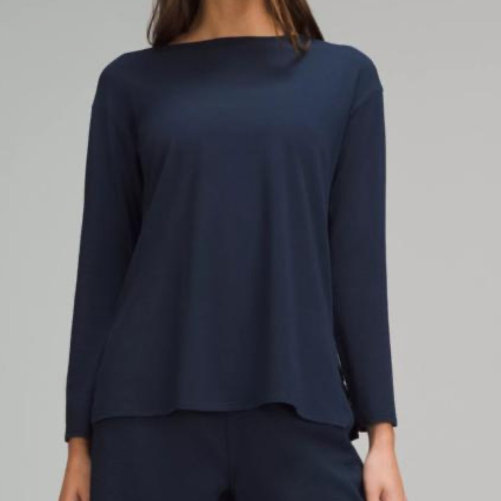 Lululemon Modal Relaxed-Fit Lounge Long-Sleeve Shirt‎ True Navy blue size 10 NWT - Picture 6 of 6